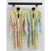 Silk Shirts Dress Women's Belted Mid-Waist Long Sleeve Floral Print Evening Gown Korean Style Zipper Deep V-Neck Holiday Dress