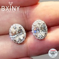 BXINY 0.5/1CT Oval Cut Moissanite Stud Earrings 925 Sterling Silver Halo Diamomd Ear Studs for Women Gifts Jewelry GRA Certified