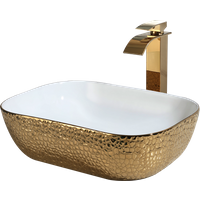 YANKSMART European Style Bathroom Sink Set Square Washbasin Golden Faucet Pop Up Drain Combo High-end Ceramics Basin Faucet Kit