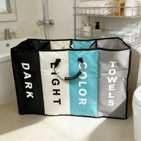 Large Capacity 4 Grids Dirty Clothes Basket Folding Oxford Cloth Divided Laundry Basket Waterproof with Handles