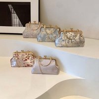 Clasp Frame Embroidery Chinese Style Handbag Luxury Large Capacity Print Chain Shoulder Pouch Polyester Nylon Ladies Clutch Bag