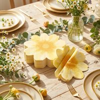 16Pcs Yellow Floral Shaped Tissue, Disposable Yellow Gradient Tissue, Party Table Decoration, Disposable Item