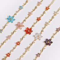 Luxury Colorful Zircon Flower Bracelets For Women Girls Korean Sweet Gold Color Crystal Adjustable Bracelet Jewelry Gift