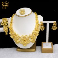 Nigerian Flower Necklace And Earrings Jewelry Sets For Women Dubai Bridal 24k Gold Color Large Pendant Set Wedding Party Gifts