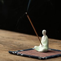 Crystal-clear Ceramic Monk Incense Holder Home Ornaments Zen Buddha Blessing Backflow Incense Burner Meditation Handicrafts