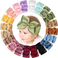 20pcs Autumn and Winter 6'' Large Ribbon Bow Headband for Baby Girls Wide Nylon Turban Newborn Bowbot Soft Headwrap Headwear