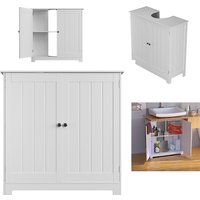 BRIEFNESS Waterproof Bathroom Cabinet 2 Doors Adjustable Shelf, Under Sink Storage Organizer Multi-Purpose Space Saving