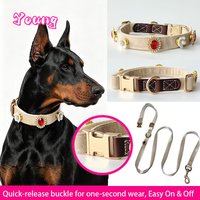 Dog Collar Leash Sets Quick Release Buckle Leather Pet Collar with D-Ring Luxury Rhinestone Collar for Large Medium Small Dogs