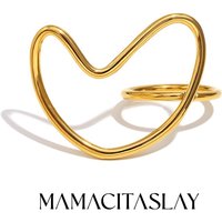 MamacitaSlay Creative 316L Stainless Steel Heart Ring Anniversary Waterproof Jewelry Women's Unique 18K Gold Plated Ring Gift