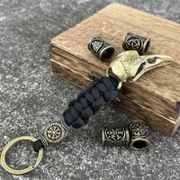 Nordic Crow Skeleton Viking Raven Skull Keyring For Men Women Paracord Runes Beads Metal Key Chain Accessories Amulet Jewelry