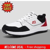 Men's Fashion Leather Golf Shoes, Black & White Color Matching, Non-slip Sole Design, Outdoor Training Casual Sports Sneakers