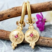 Fashion Vintage Red Synthetic Zirconia Geometric Dangle Earrings Women's Elegant Charm Golden Plated Banquet Jewelry Accessories