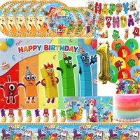 Cartoon-Zahlen Geburtstagsparty Tischdekoration Baustein-Ballon-Banner Tortendekoration Hintergrund Kinder- und Babyzubehör Requisiten