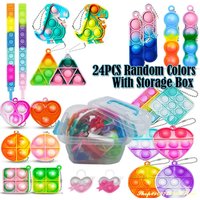 24PCS Pop Fidget Toys Pop Keychains Toys Fidgets Pack Anxiety Stress Relief Sensory Toys Party Favors With Storage Box