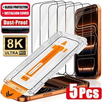 1-5Pcs Dust Free Easy Installation Screen Protectors For iPhone 17 16 15 14 11 13 12 15 Pro Max Mini XS X XR Air Tempered Glass