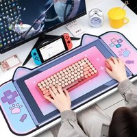 Cute Cat Ear Mouse Keyboard Pad Large Non-Slip Keyboard Desk Mat Cartoon Themed Rubber Base Mouse Pad For Gaming, Writing,Office
