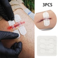 Three wound closure strips, no-suture wound tape, suture zipper laceration closure pack for cut care, adhesive closure dressing.