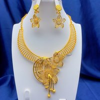 Indian Dubai 24K Gold Color Necklace Earrings Jewelry Set For Women African Nigeria Bridal Wedding Party Jewellery Wholesale