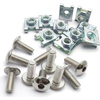 10 Set Plastic Cover Silver Stainless Steel Screw Bolt and U Type Clips with Nut M6 6mm M5 5mm for Motorcycle Scooter ATV Moped