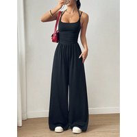 Women's Casual Pleated Loose Straight Leg Jumpsuit, Spring/Summer