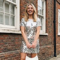 Women Mini Dress Shiny Sequins Short Sleeve Crew Neck Straight Dress Y2k Clubwear for Party