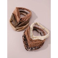 6pcs/Set Leopard Polka Dot Floral Print Headbands – Vintage Fabric Hairbands for Autumn/Winter Daily & Vacation.