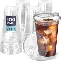 100 Pack 12/16/20/24 oz Clear Plastic Cups with Strawless Sip Lids Disposable Coffee Cups with Lids To Go Cups for Iced Coffee