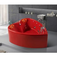 2 Person Heart Shaped Jacuzzi Red Acrylic Spa Bathtub, Freestanding Whirlpool Massage Tub with Hydrotherapy Jets for Couples