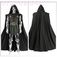 Black Doom Cosplay Costume Adult Men Suit Vest Cloak Pants Helmet Outfit Full Set Christmas Halloween Costumes Custom Made