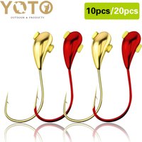 YOTO 10PCS/20PCS Premium Golden & Red Carp Fishing Hooks - Lead Head Jigbait for Hunting and Fishing