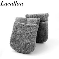 Lucullan Soft Microfiber Car Wax Applicator Mitts Long Strip Thicker Pocket Polishing Sponge For Better Finger Fit