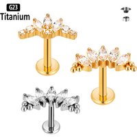 G23 Titanium Lip Piercing CZ PVD Internally Threaded Labret Earring Ear Stud Lip Rings Ear Cartilage Helix Lobe Body Jewelry 16G