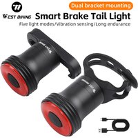 WEST BIKING Smart Bike Brake Tail Light High Brightness 5 Lighting Modes Bicycle Rear Light Long Endurance IPX6 Bike Tail Light