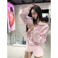 Fashion Korean Style Pink Casual 2 Piece Set Women Zipper Hoodie Jacket +High Waist Straight Shorts Harajuku Chic Streetwear New