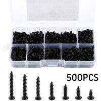 500pcs M3 Screws Black Self Tapping Screws Pan Head Cross Self Drilling Wood Screw Assortment Kit 6/8/10/12/16/18/20mm Carbon