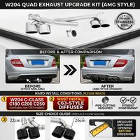 Upgrade C63 Style Quad Exhaust Tips Nozzle For Mercedes Benz W204 C180 C200 C250 (AMG Line) Auspuff Échappement