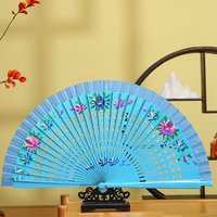 1Pc Chinese Style Double-Sided Folding Fan Hollow Double-sided Craft Gift Dancing Printing Wood Spanish Hand Fan Party Supplies