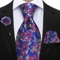 Peacock Blue Floral Print 2-Piece Tie & Pocket Square Set for Men Wedding Business Casual Stylish Accessories