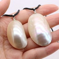 25x40mm Natural Oval Shape Mabe Beads Mother of Pearl Pendant 50cm Men Leather String Necklace for Women Charms Chakra Jewelry