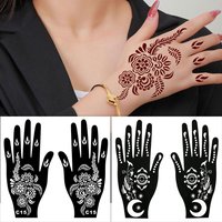 2pcs Flower Pattern Tattoo Stencils for Women Henna Tattoo Templates for Ramadan Festival Hand and Fingers Decor