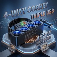 120W 4 Sockets Car Cigarette Lighter Splitter PD USB C & QC3.0 Fast Car Charger Adapter with 75cm Extension Cable For iPhone
