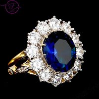 Luxury Oval Blue Zircon Ring for Women Sparkling Golden Color Solitaire Finger Rings Romantic Jewelry Wedding Anniversary Gift