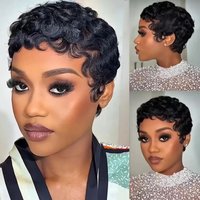 Short Curly Pixie Synthetic Wig For Black Women - Glueless Bob Wig, High Density Machine Made, Natural Black 6 Inch