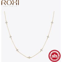 ROXI 4 Star Flower Shiny Crystal Drop Necklace choker For Women Luxury 925 Sterling Silver Clavicle Chain wedding Jewelry Gift