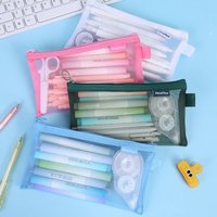 Creative Minimalist Transparent Mesh Pencil Case Zippered Stationery Bag Student Exam Portable Large Capacity Pencil Case