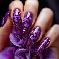 3D fake nails for women gilrs embossed flowers grapes purle colors waterdrop ballet shaped full cover acrylic press on nails