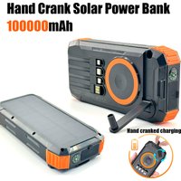 100000mAh Waterproof Flashlight Outdoor Solar Power Bank Hand Crank Battery Charger Powerbank for iPhone Xiaomi Samsung