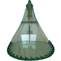 1 Layer 3 Meters Long Colorful Bridal Veils Luxury Bling Sequins Green Lace Soft Tulle Wedding Veil With Comb