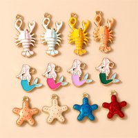 10pcs Cute Mix Enamel Mermaid Life Lobster Starfish Charms Pendants for Jewelry Making Earrings Necklaces DIY Craft Accessories
