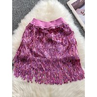 Sequin Skirt Women's Stage Performance Slimming High Waist A-Line Skirt Heavy Embellishment Light Luxury
